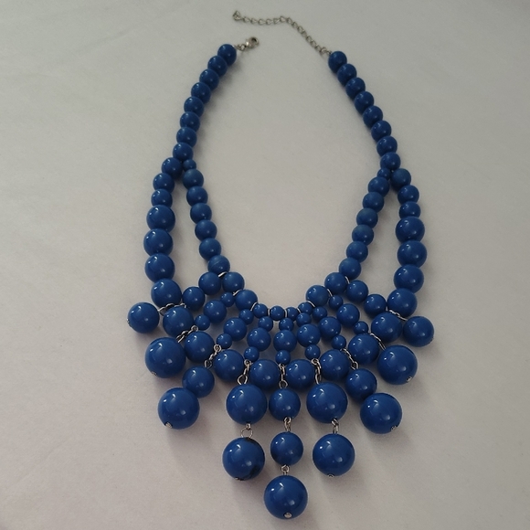 Blue Statement Beaded Bib Necklace - Women Jewelry - Picture 5 of 6